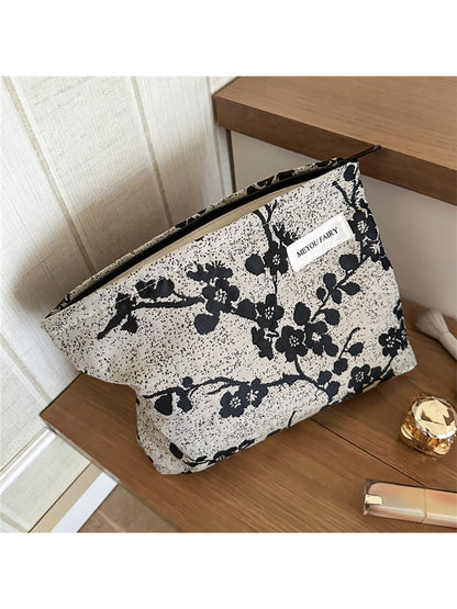 Cosbai - Elegant Plum Blossom Print Zip Pouch