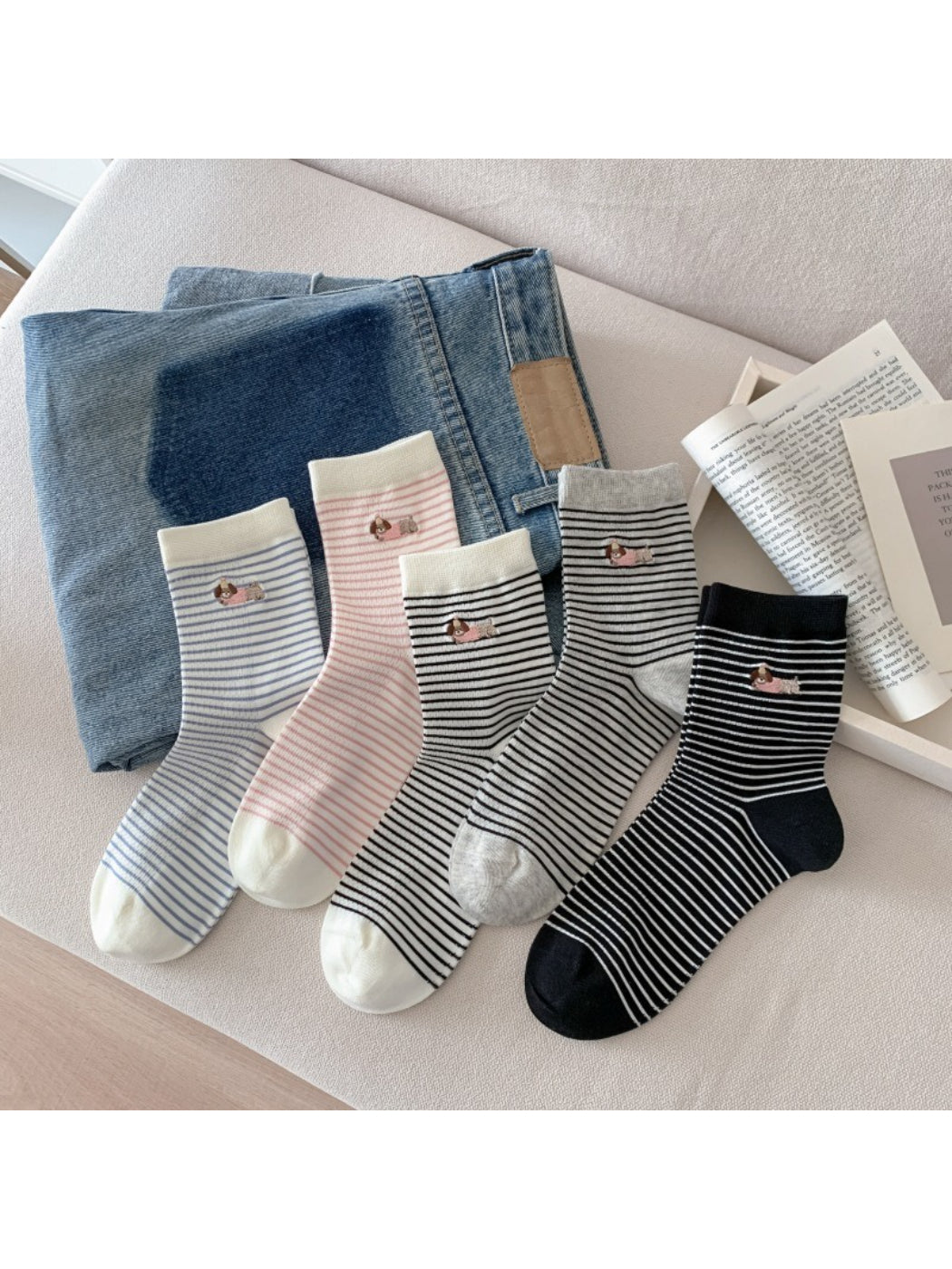Rufia - Cute Dog Stripe Crew Socks product image 2