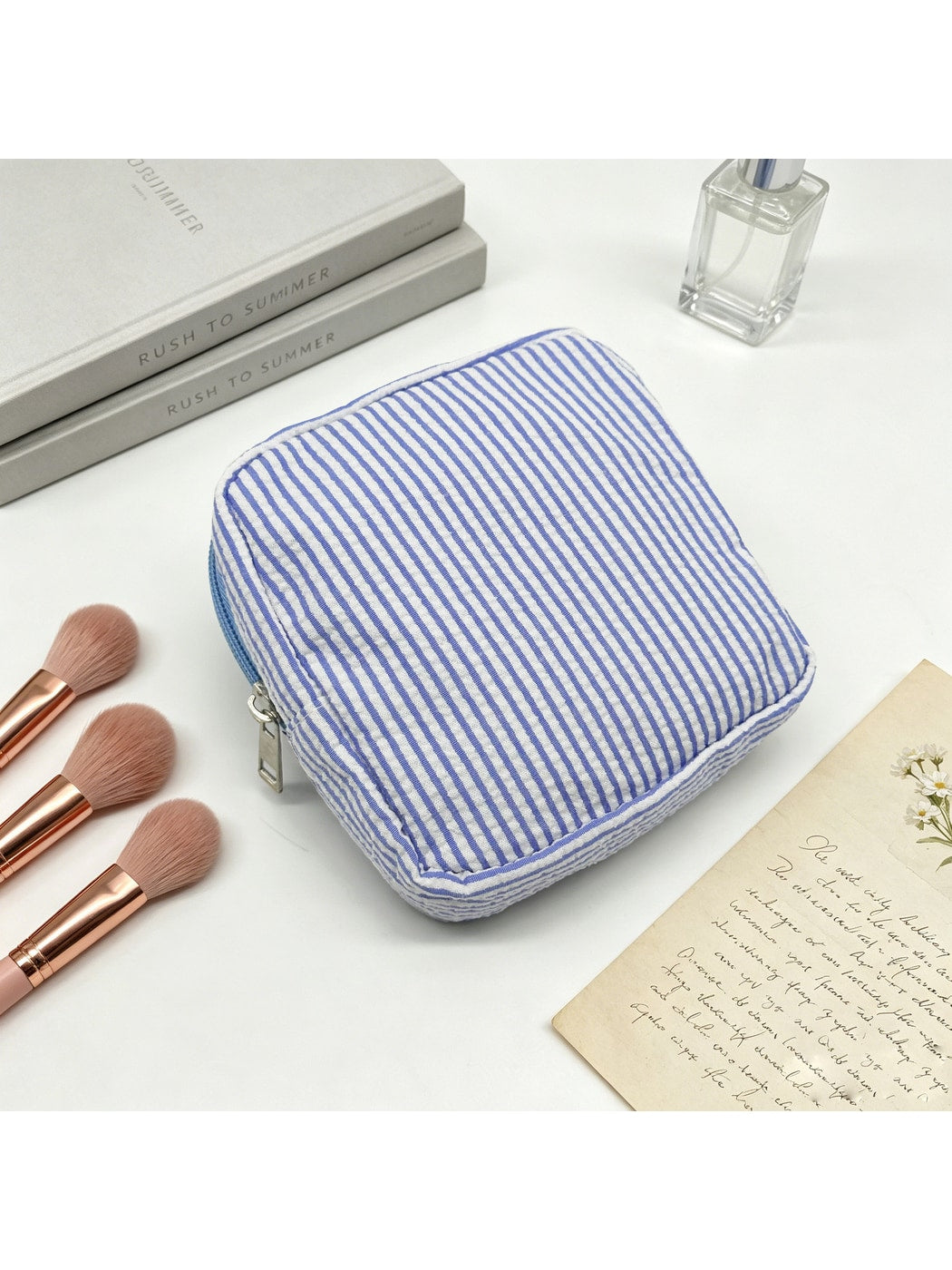Cosbai - Pinstripes Zipper Cosmetic Organizer Bag