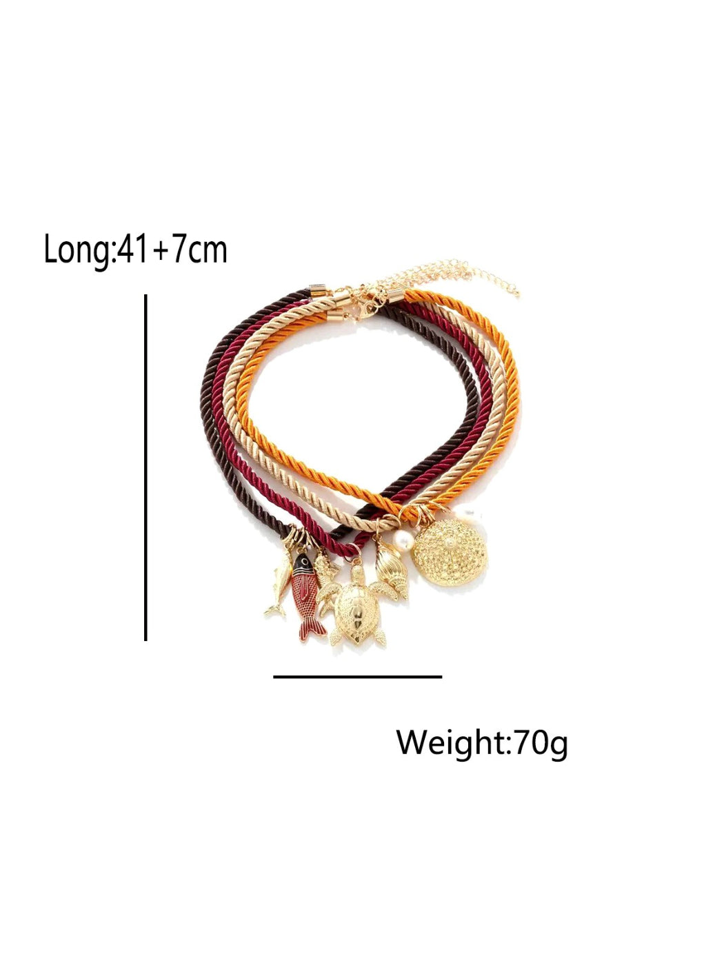 Neckit multi strand rope necklace with ocean charms arranged on a light surface