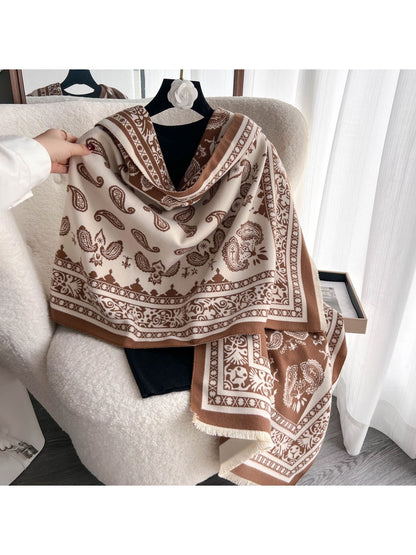 Scarvii - Boho Paisley Border Knit Scarf