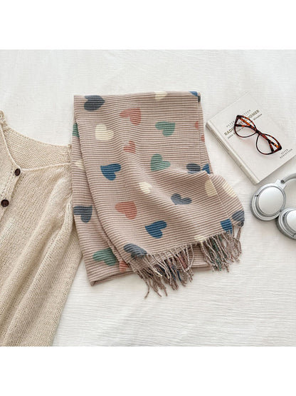 Scarvii - Ribbed Heart Pattern Fringed Winter Scarf