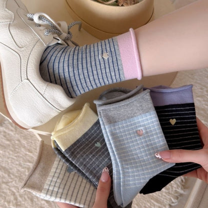 Rufia Everyday Stripe Heart Socks folded to display striped pattern and heart details