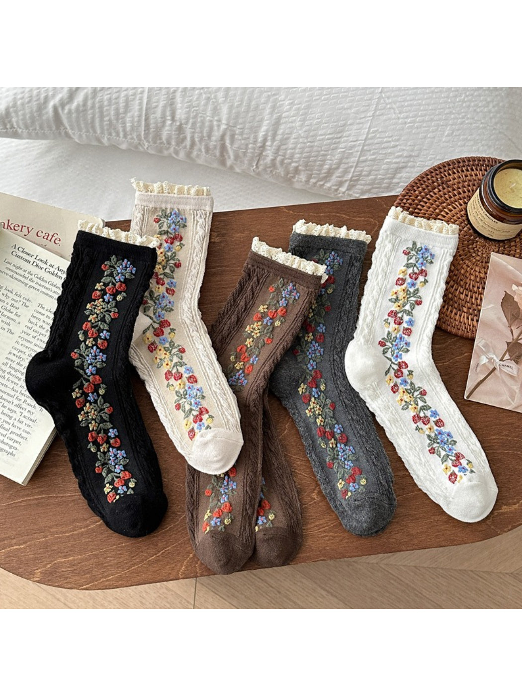 Rufia - Garden Trail Embroidered Crew Socks