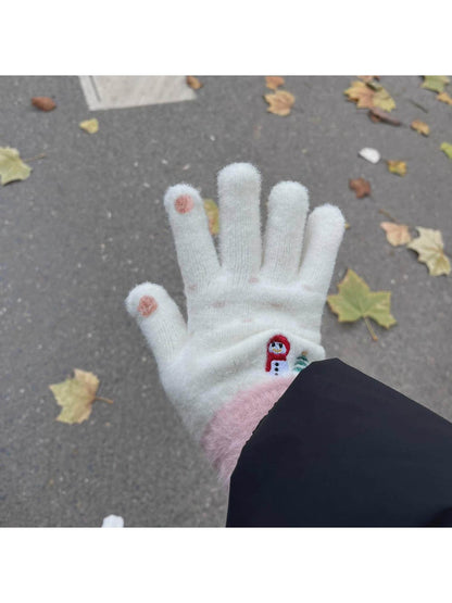 Gloving - Snowman Embroidered Plush Cuff Winter Gloves