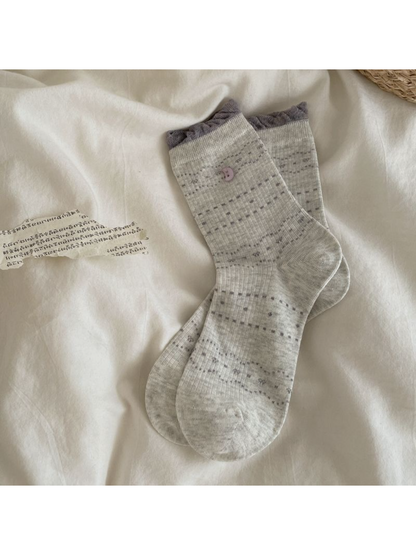 Rufia - Delicate Floral Bow Pattern Crew Socks