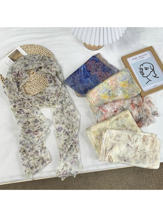 Scarvii - Elegant Light-hued Floral Print Scarf