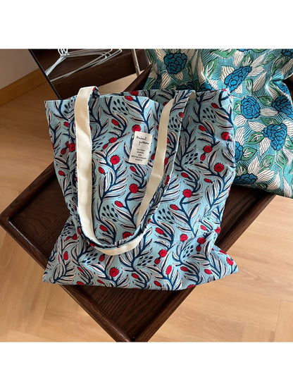 Cosbai - Retro Floral Print Open Top Tote Bag
