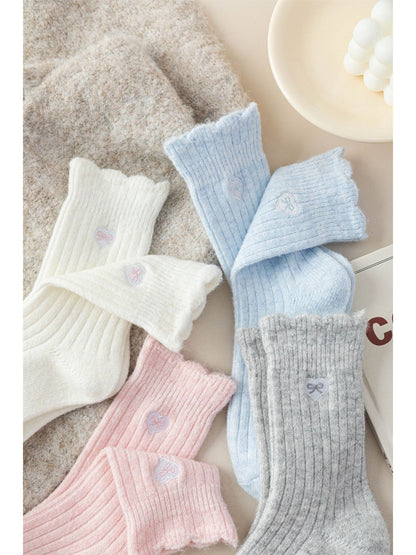 Rufia – Bow & Heart Embroidered Winter Socks