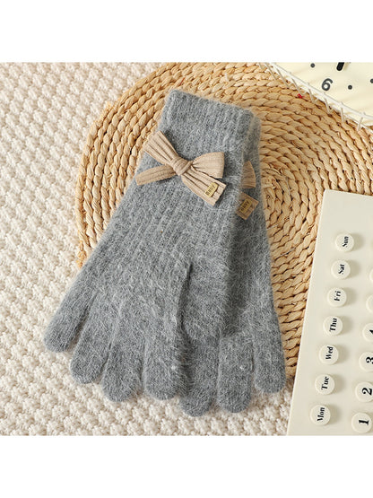 Gloving - Women's Bow Accent Fuzzy Knit Winter Gloves