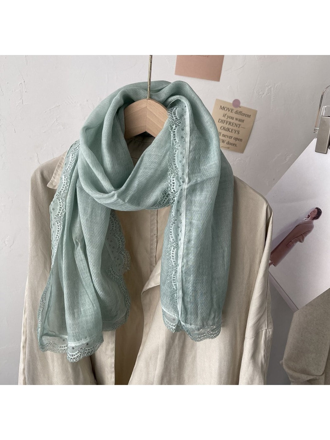 Scarvii - Vintage Lace Trim Minimalist Long Scarf