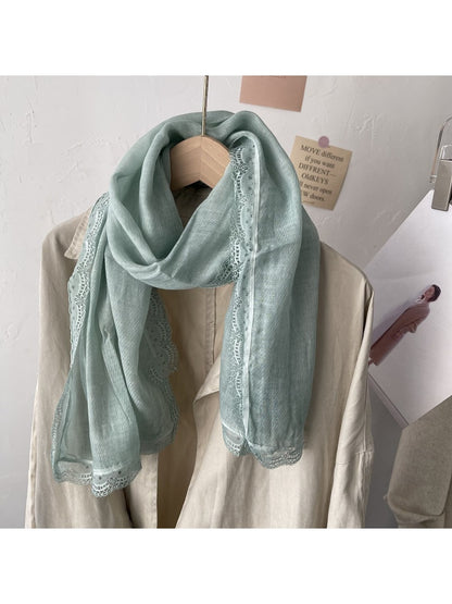Scarvii - Vintage Lace Trim Minimalist Long Scarf