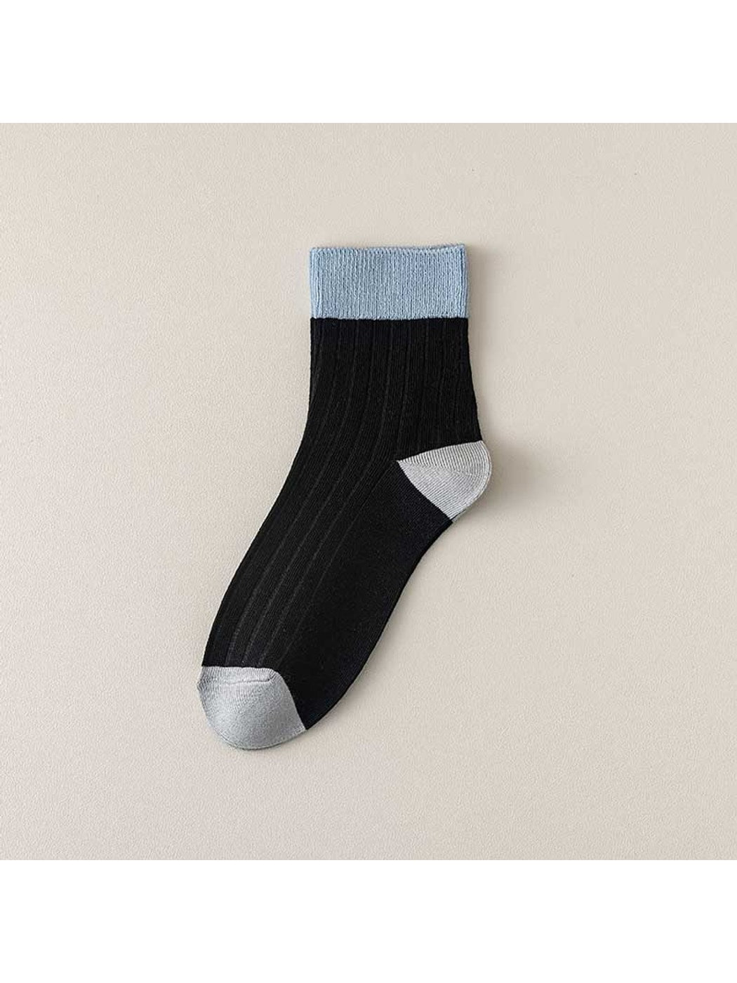 Rufia - Simple Colorblock Ribbed Casual Crew Socks