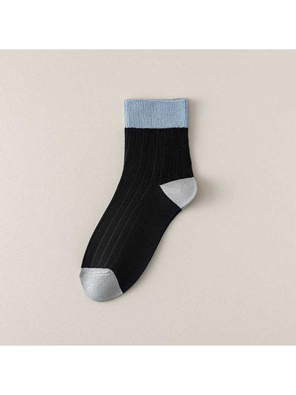 Rufia - Simple Colorblock Ribbed Casual Crew Socks