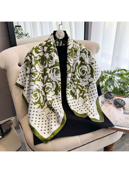 Scarvii - Rose Floral Polka Dot Square Scarf