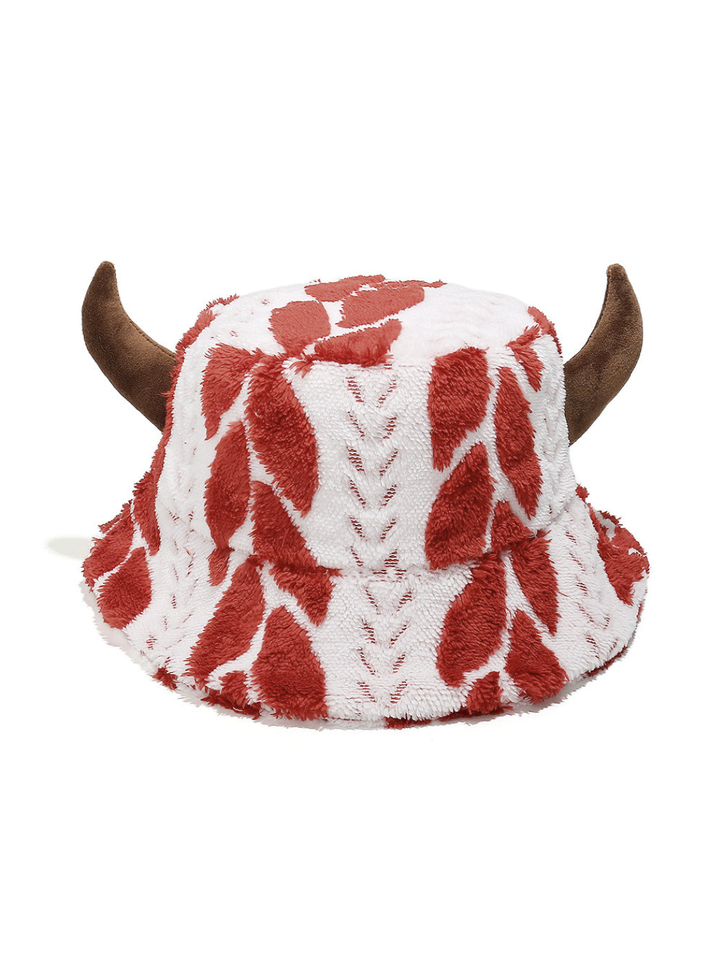 Haila Cow Print Fuzzy Bucket Hat with Horns