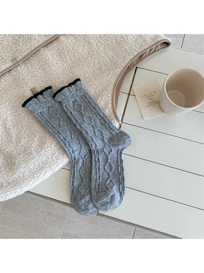 Rufia - Cable Knit Contrast Trim Casual Crew Socks product image 6