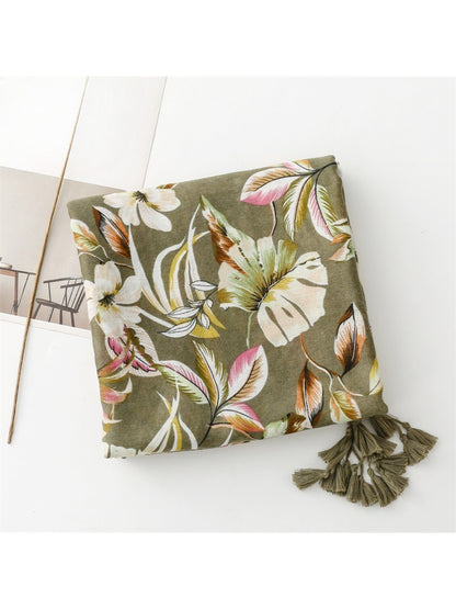 Scarvii - Tropical Botanical Print Tassel Scarf