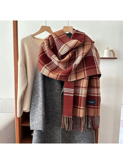 Scarvii - Mixed-Scale Plaid Fringed Scarf