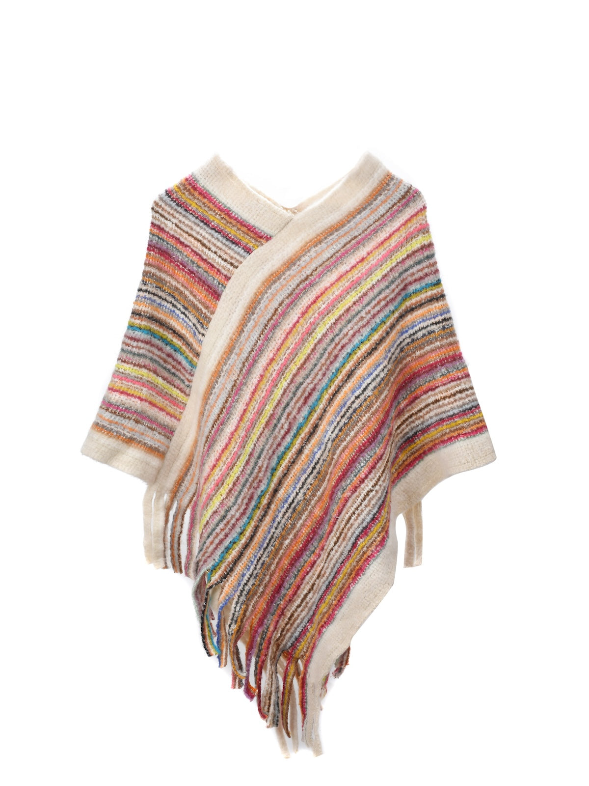 Scarvii – Striped Fringe Knit Shawl