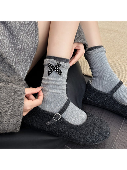 Rufia - Ribbed Stripe and Bow Detail Crew Socks product image 1
