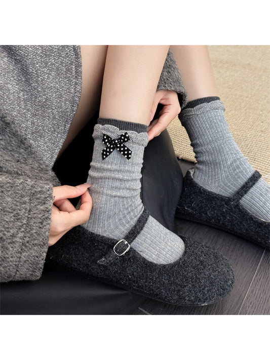 Rufia - Ribbed Stripe and Bow Detail Crew Socks product image 1