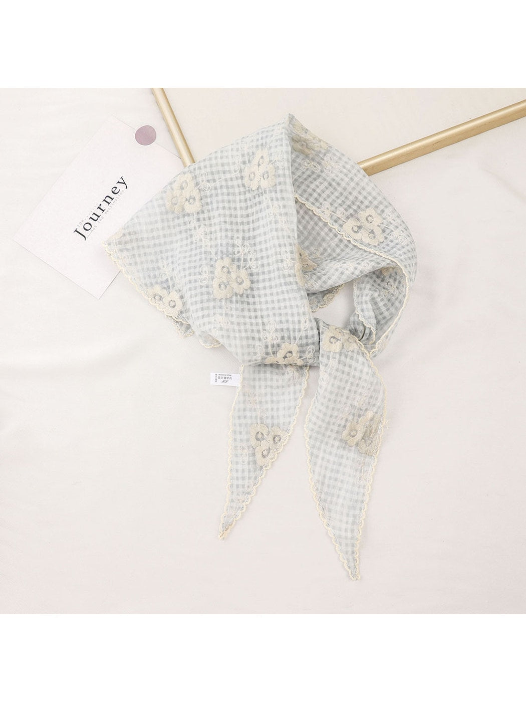 Scarvii - Grid Floral Lace Trim Triangle Bandana