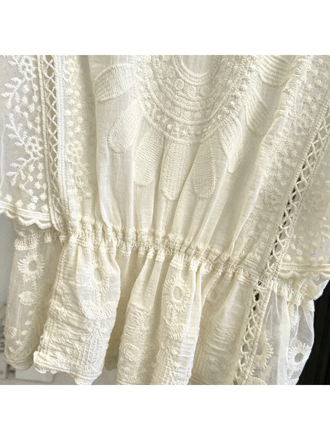 Crosa - Solid Color Lace Embroidered Cover Up