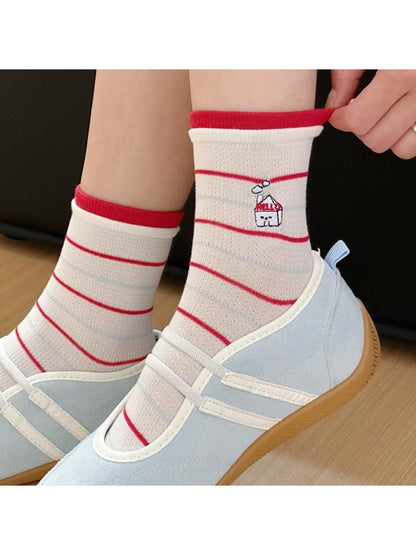 Rufia - Playful Cartoon Dog Pattern Crew Socks