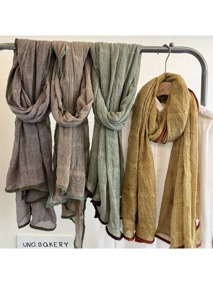 Scarvii - Crinkle Contrast Edge Long Scarf