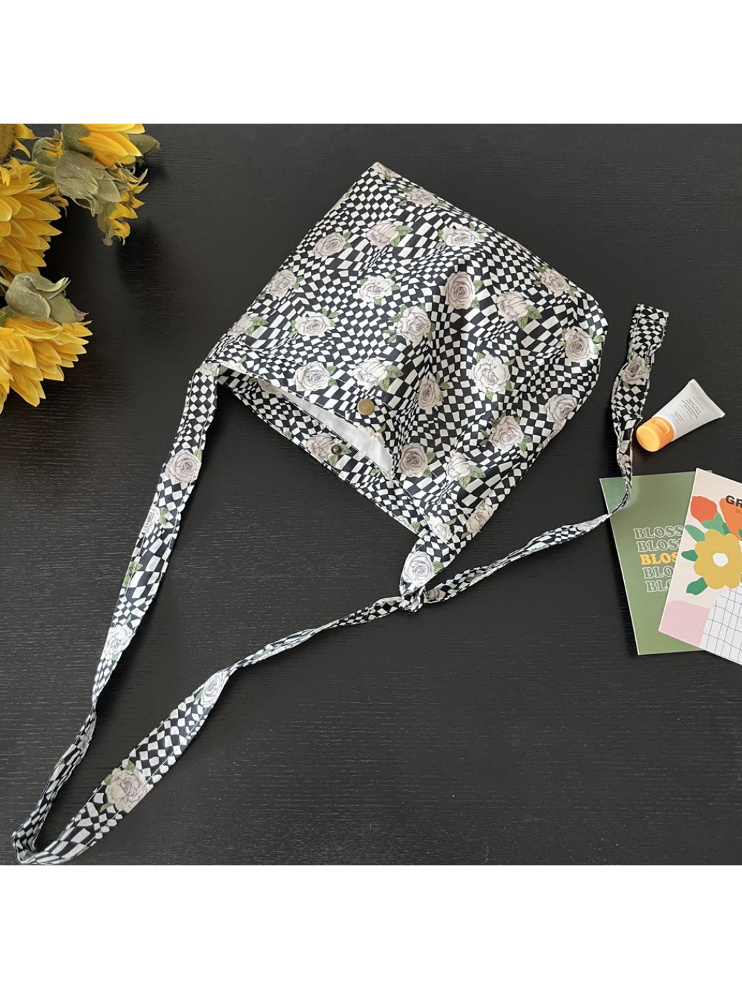 Back view of Cosbai Wildflower Print Shoulder Bag displaying smooth fabric and stitching