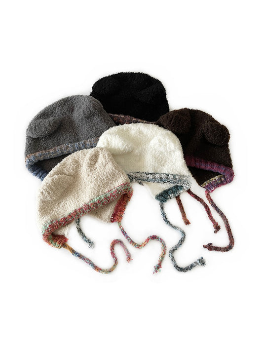 Haila - Bear Ear Knitted Beanie with Tie