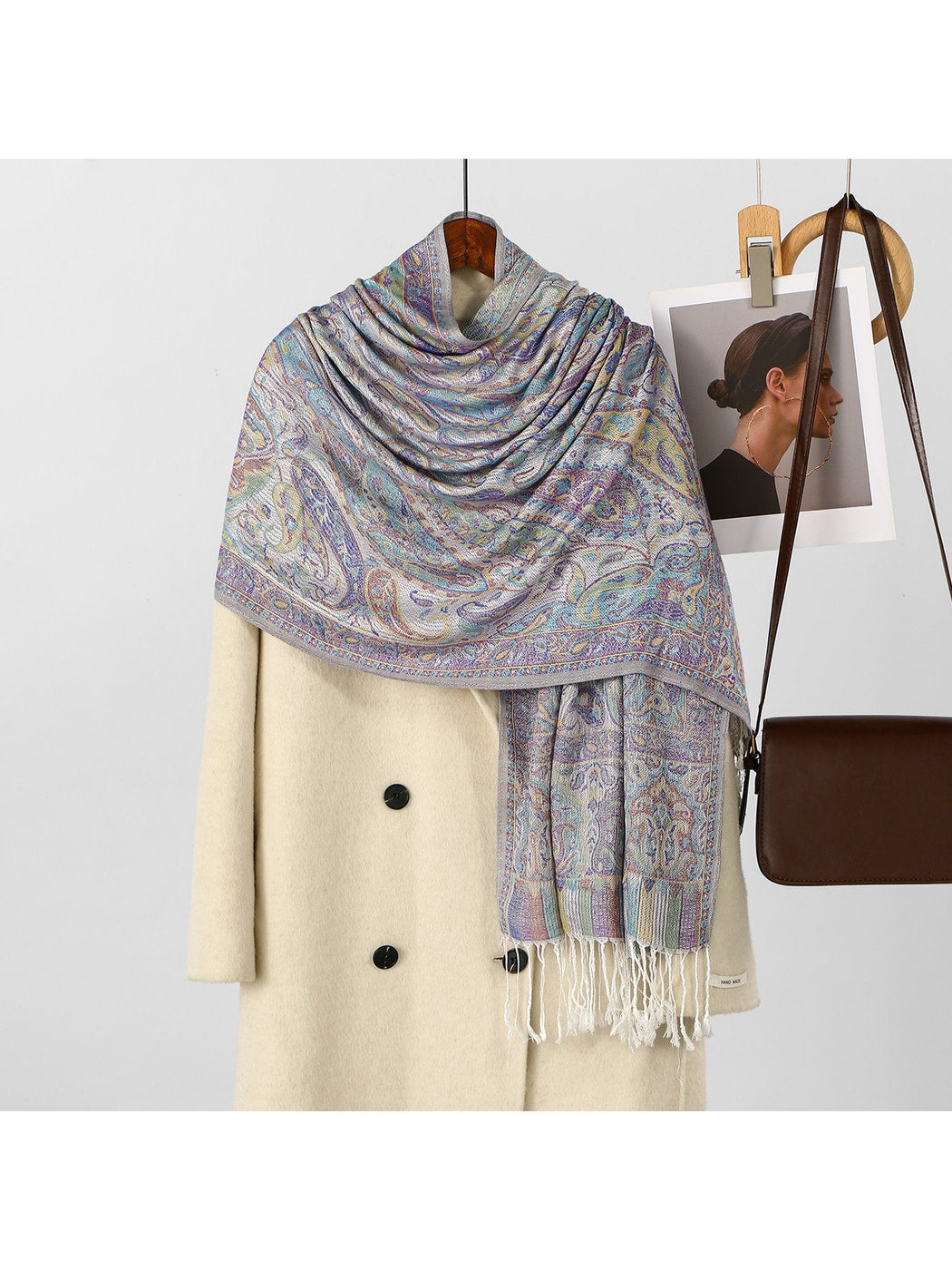 Scarvii - Ethnic Print Fringed Shawl Scarf