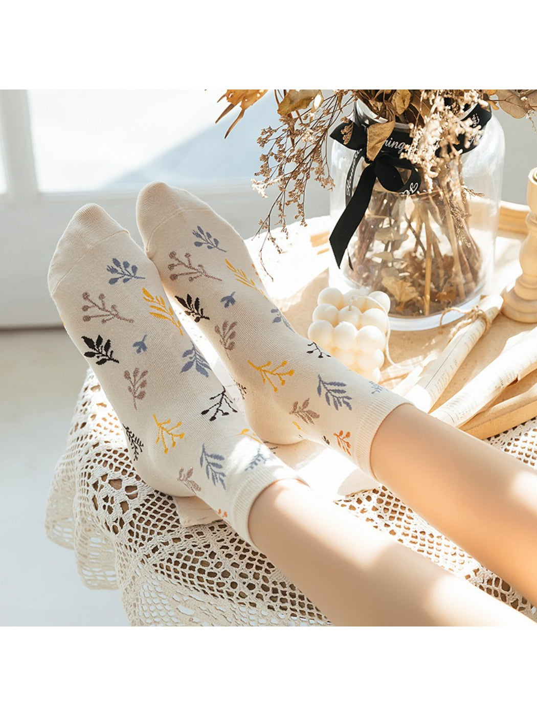 Rufia - Botanical Pattern Crew Socks