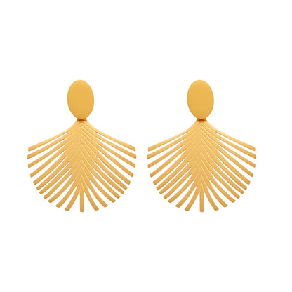 Earwish Golden Palm Leaf Earrings Shiny & Elegant with woven texture