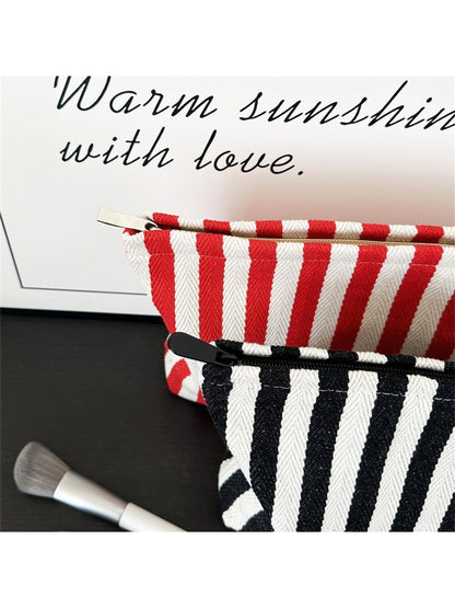 Cosbai - Striped Rectangular Zipper Makeup Bag