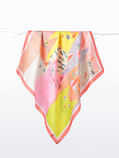 Scarvii - Playful Cat Print Square Scarf