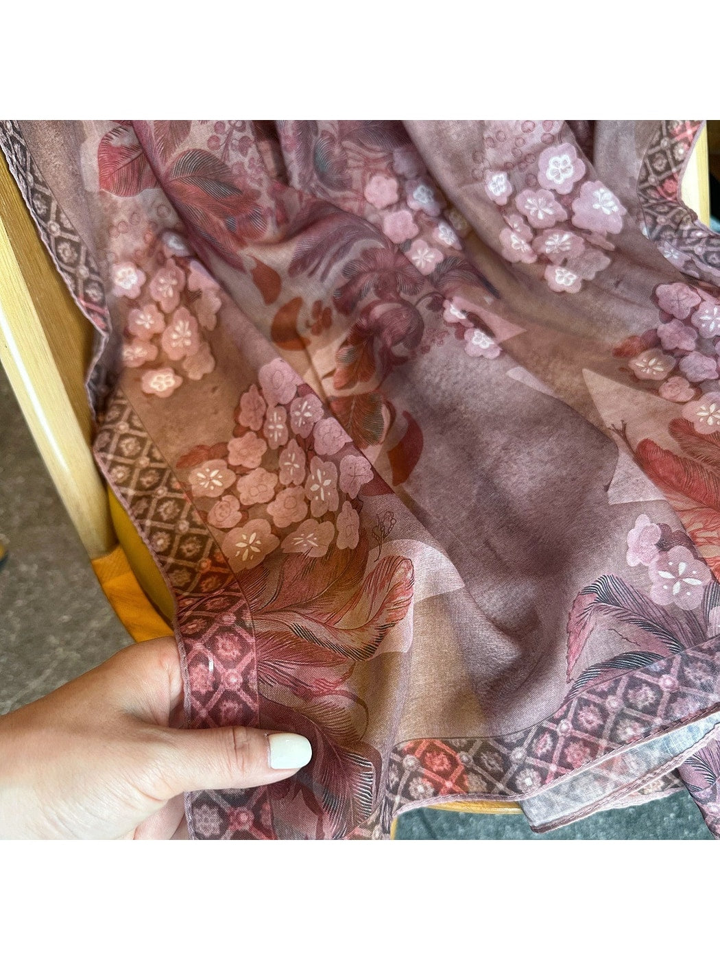 Scarvii - Warm Mauve Floral Print Square Scarf