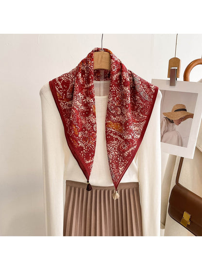 Scarvii - Bright Paisley Print Tassel Trim Square Scarf
