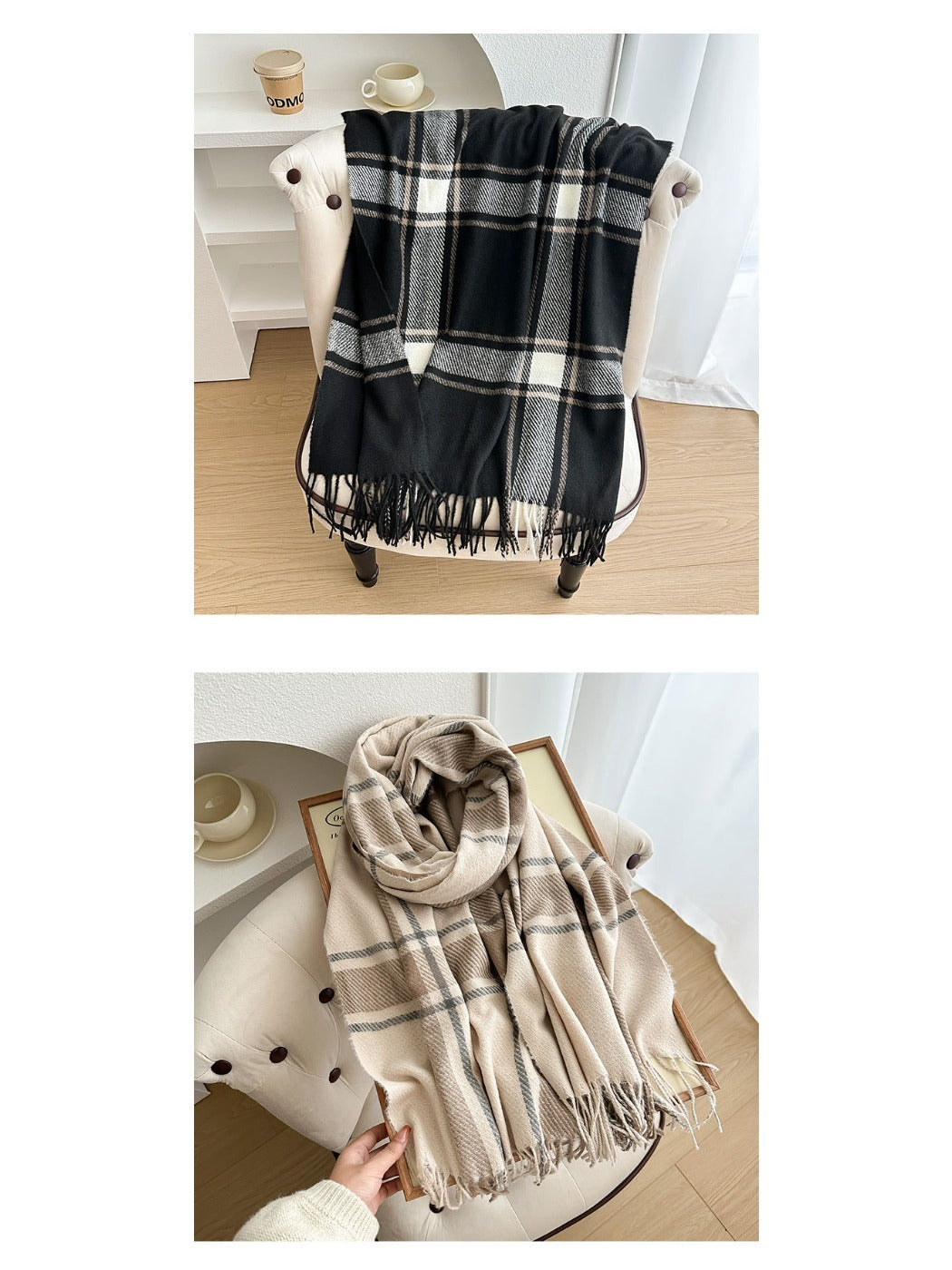 Scarvii - Cozy Plaid Tassel Scarf for Women