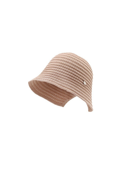 Side view of Haila modern cut edge ribbed bucket hat in beige