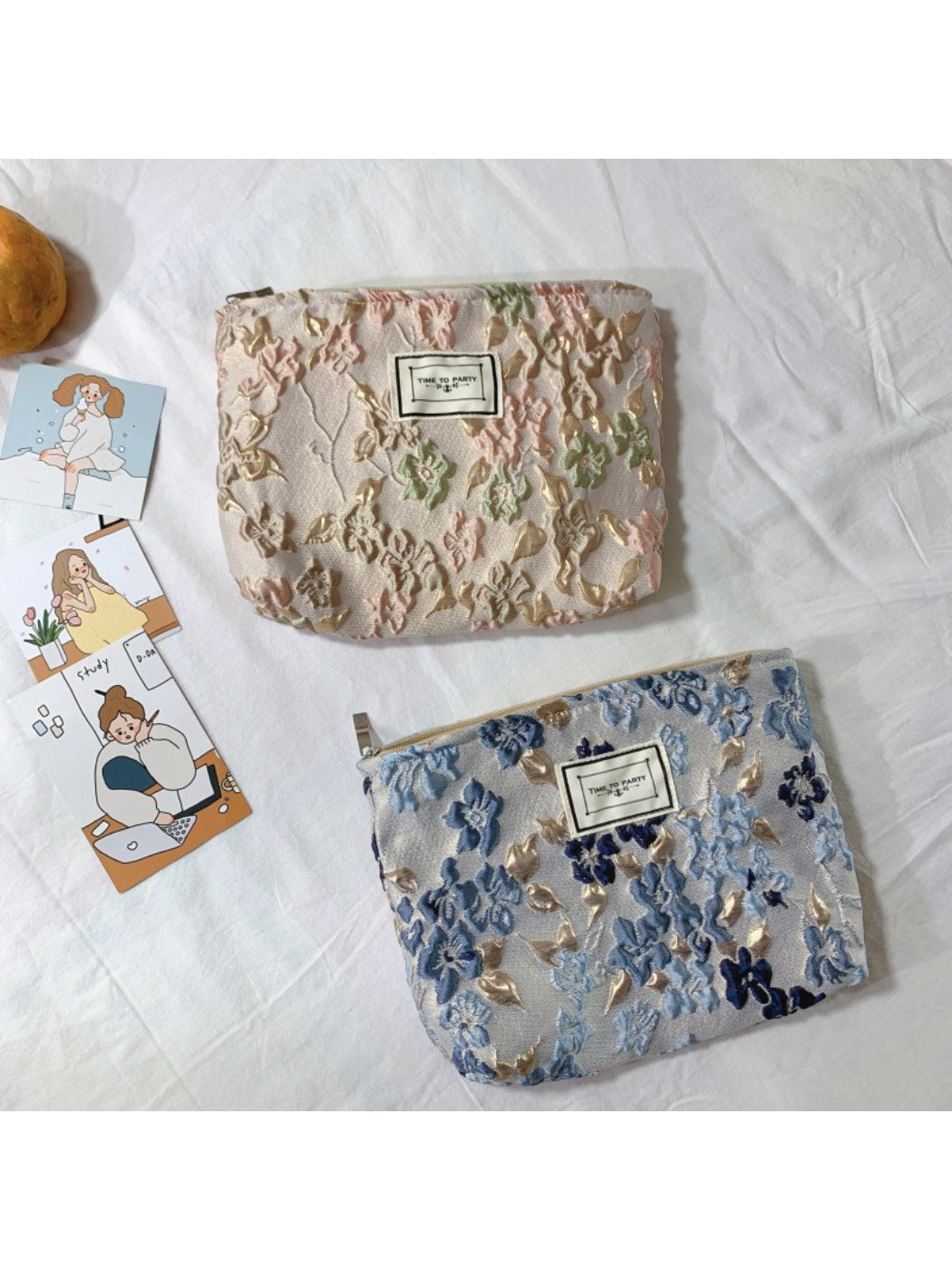 Cosbai - Soft Floral Quilted Cosmetic Pouch