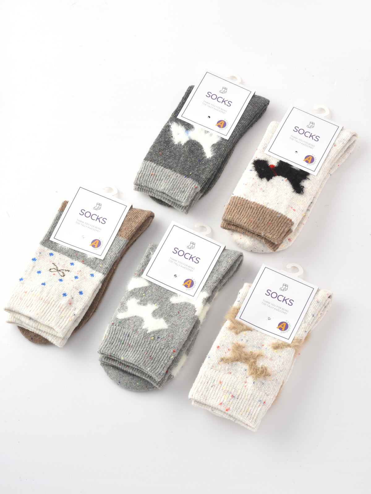 Rufia - Gray and White Dog Pattern Thick Warm Socks