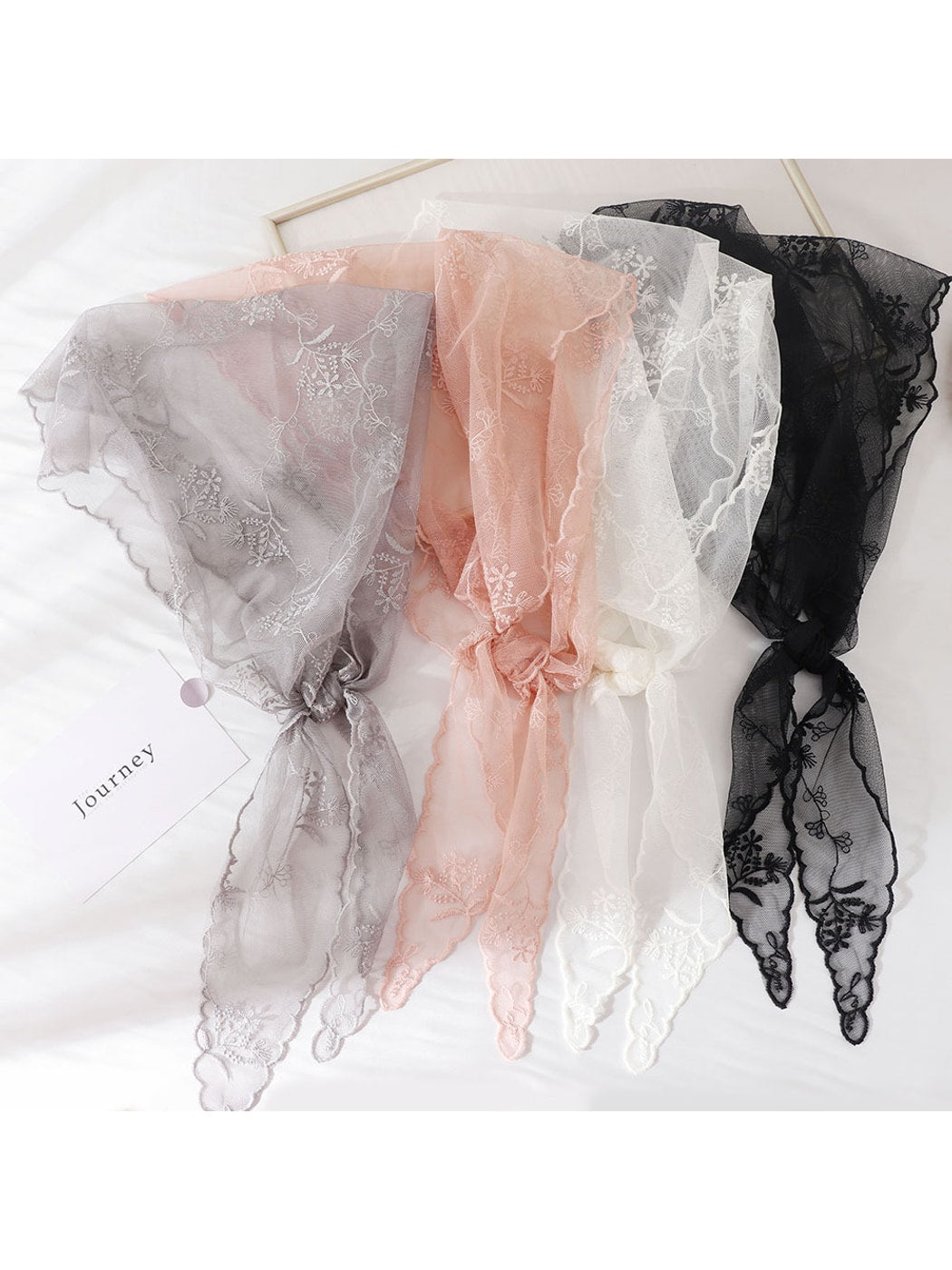 Scarvii - Sheer Floral Print Lace Triangle Bandana