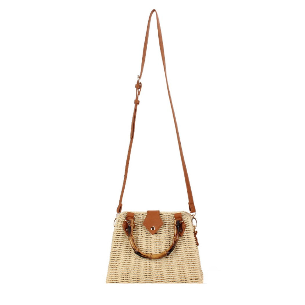 Cosbai - Vintage Woven Bag With Handles And Adjustable Strap