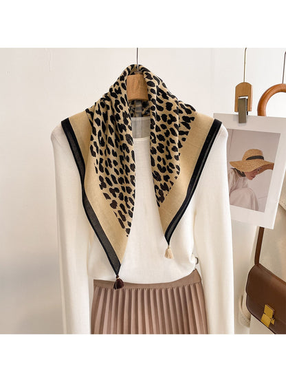 Scarvii - Leopard Print Contrast Border Square Scarf
