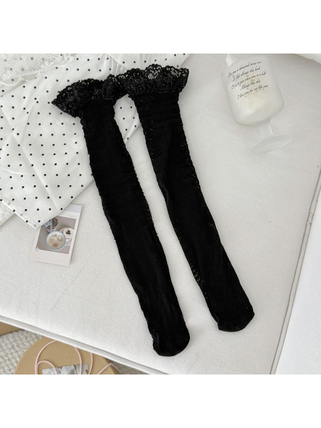 Rufia - Lightweight Lace Edge Sheer Mid-calf Socks