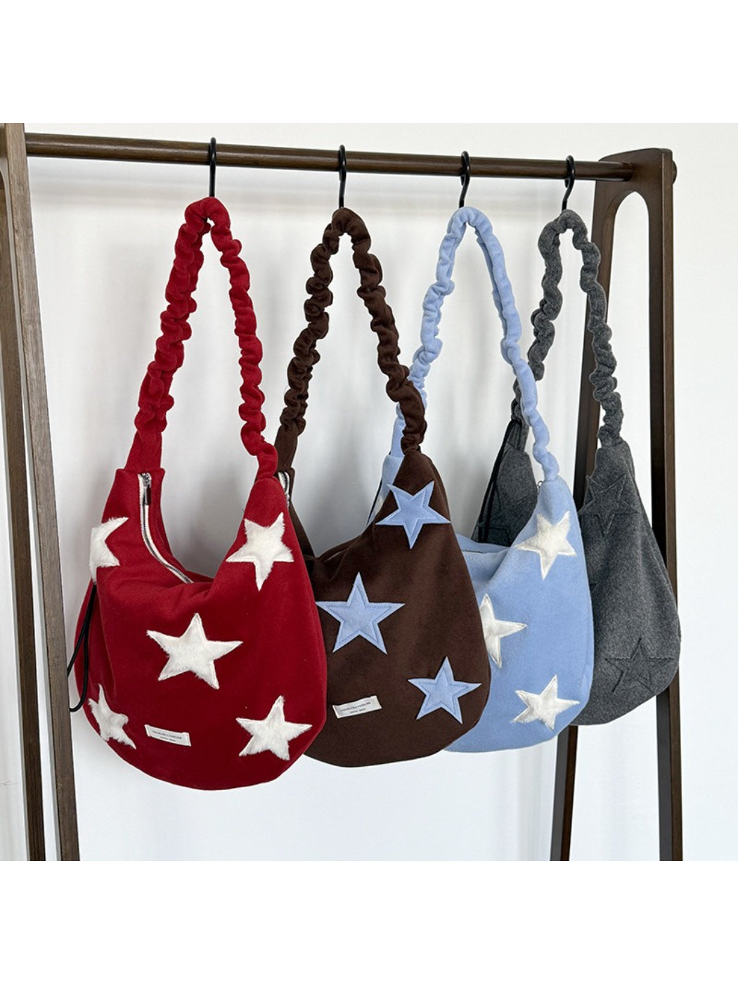 Cosbai Star Patch Slouchy Shoulder Bag in beige with star patch detail