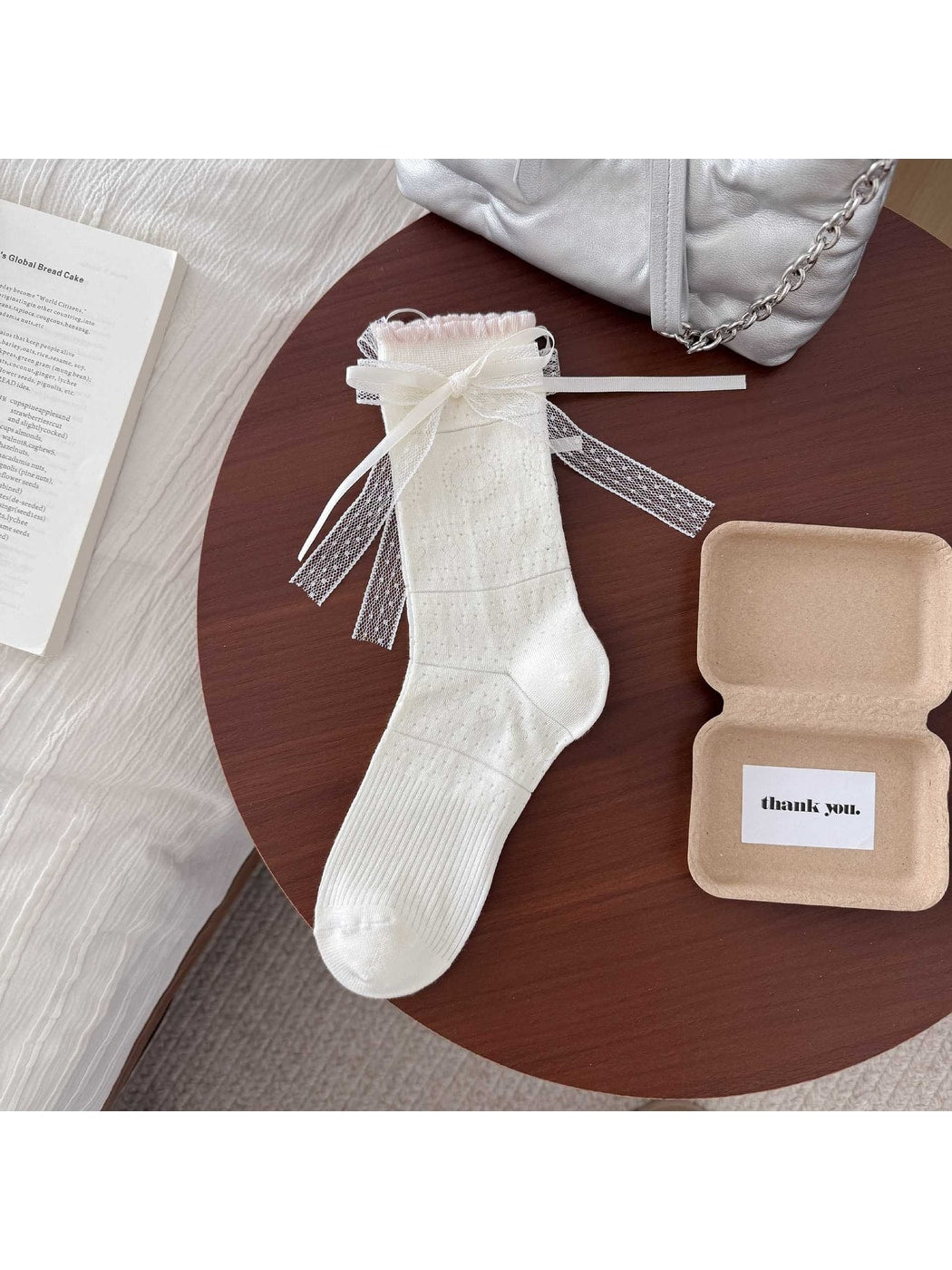 Rufia - Ribbon Bow Openwork Crew Socks