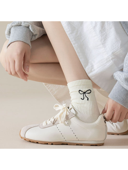 Rufia - Delicate Bow Embroidered Ribbed Crew Socks product image 2